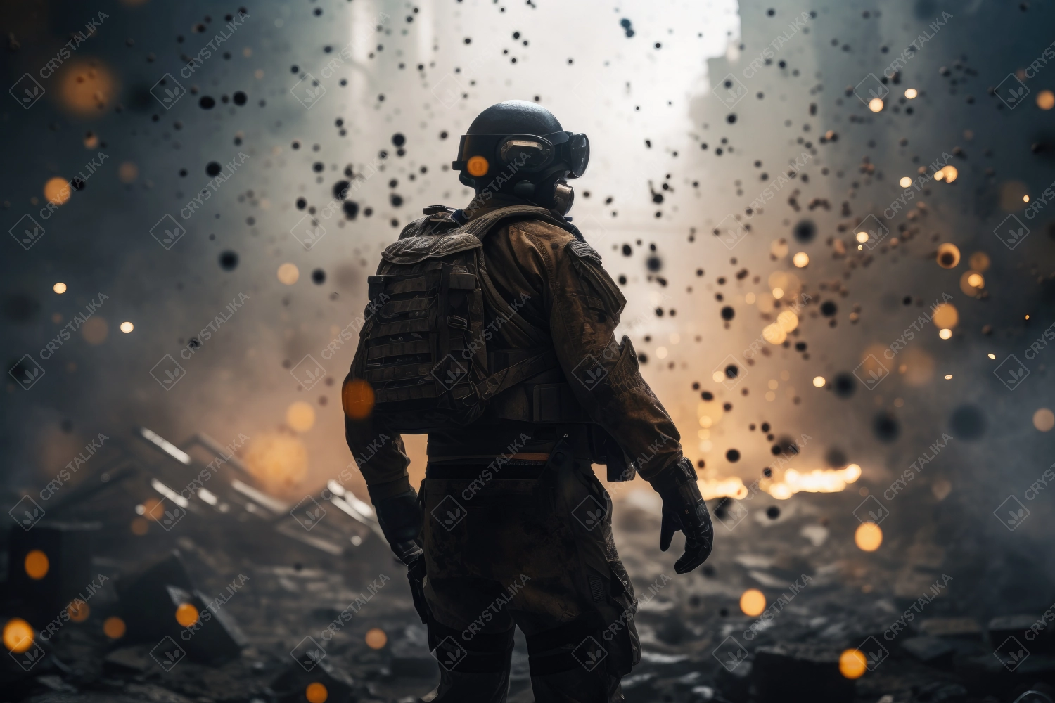 Soldier near an explosion