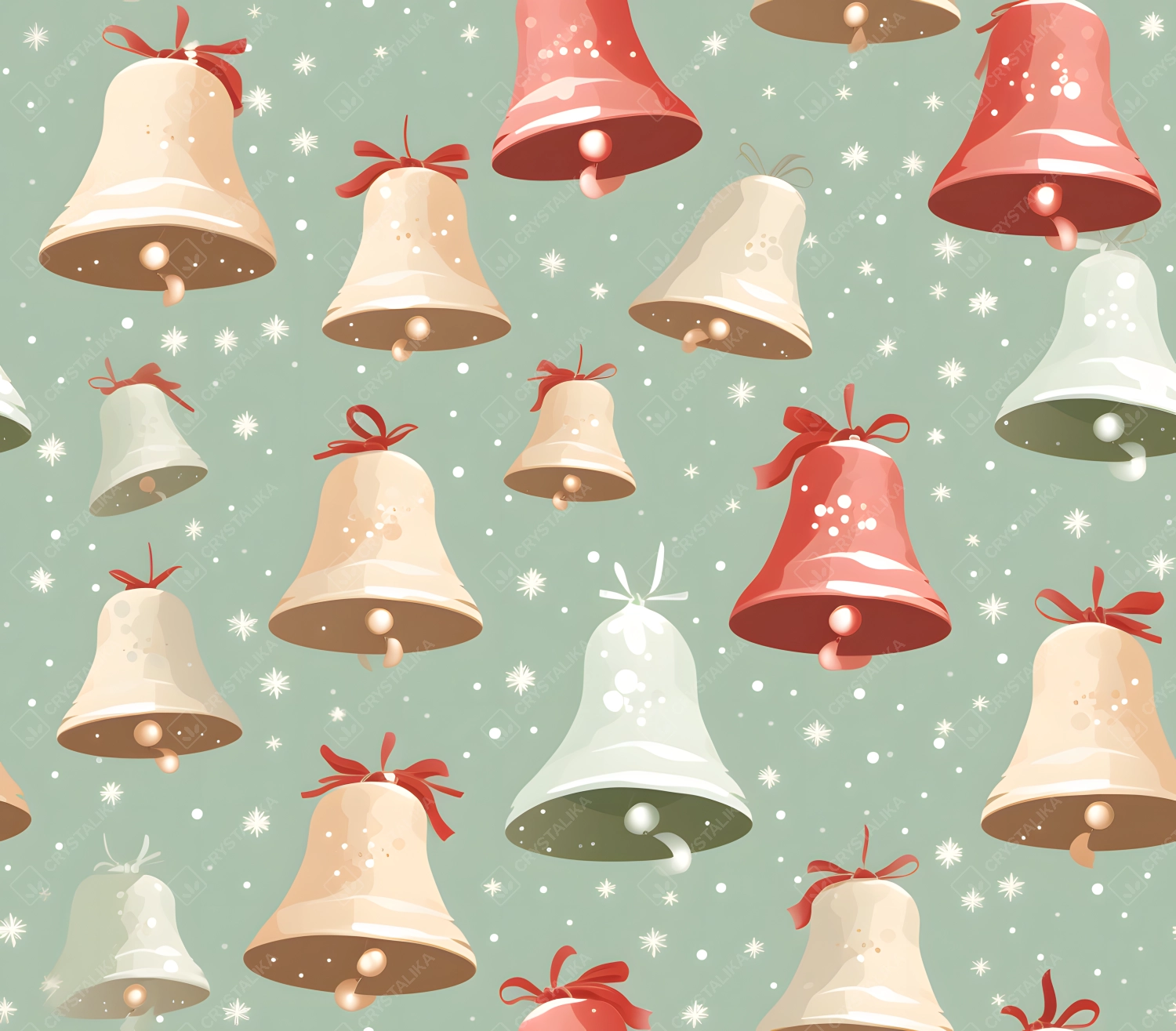 Festive Harmony of Red and Green Christmas Bell with White Snowflakes