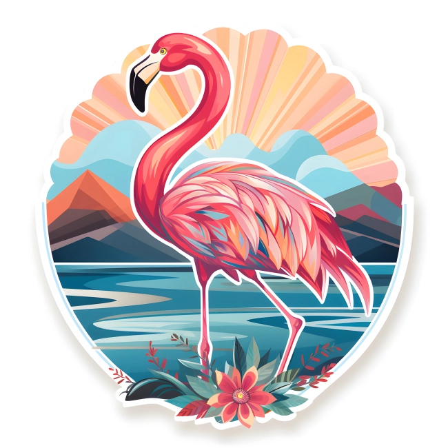 Pastel Flamingo Delight in Round Die-Cut Sticker