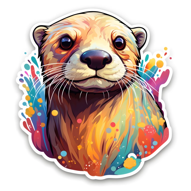 Lively Otter in Playful Watercolor Die-Cut Sticker