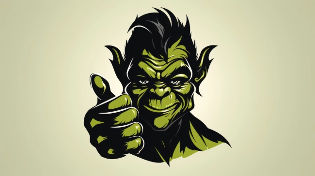 Goblin Thumbs Up Black Silhouette Logo Isolated On White Background