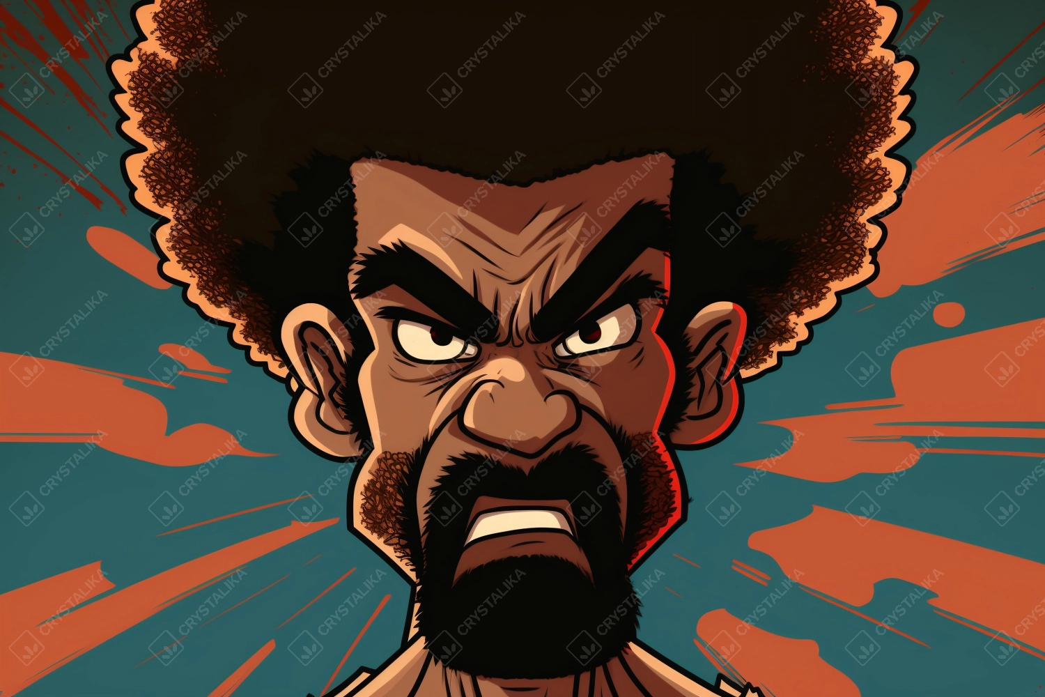 Cartoon Character with a Large Afro Hairstyle Illustrated. AI