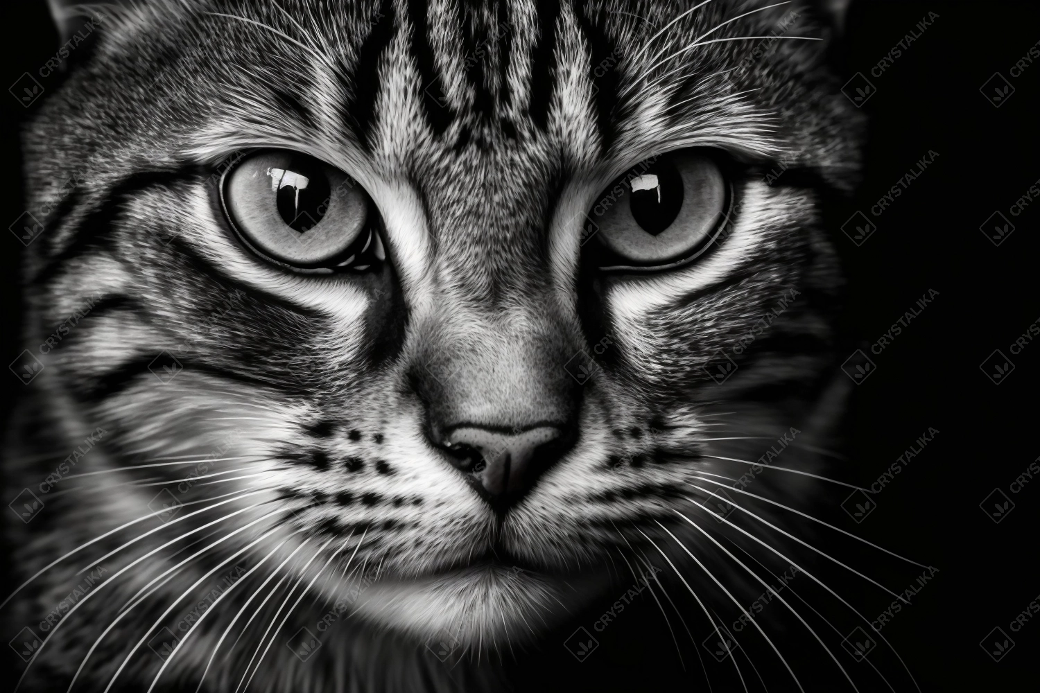 Black and White Close-up of a Cat's Face. AI