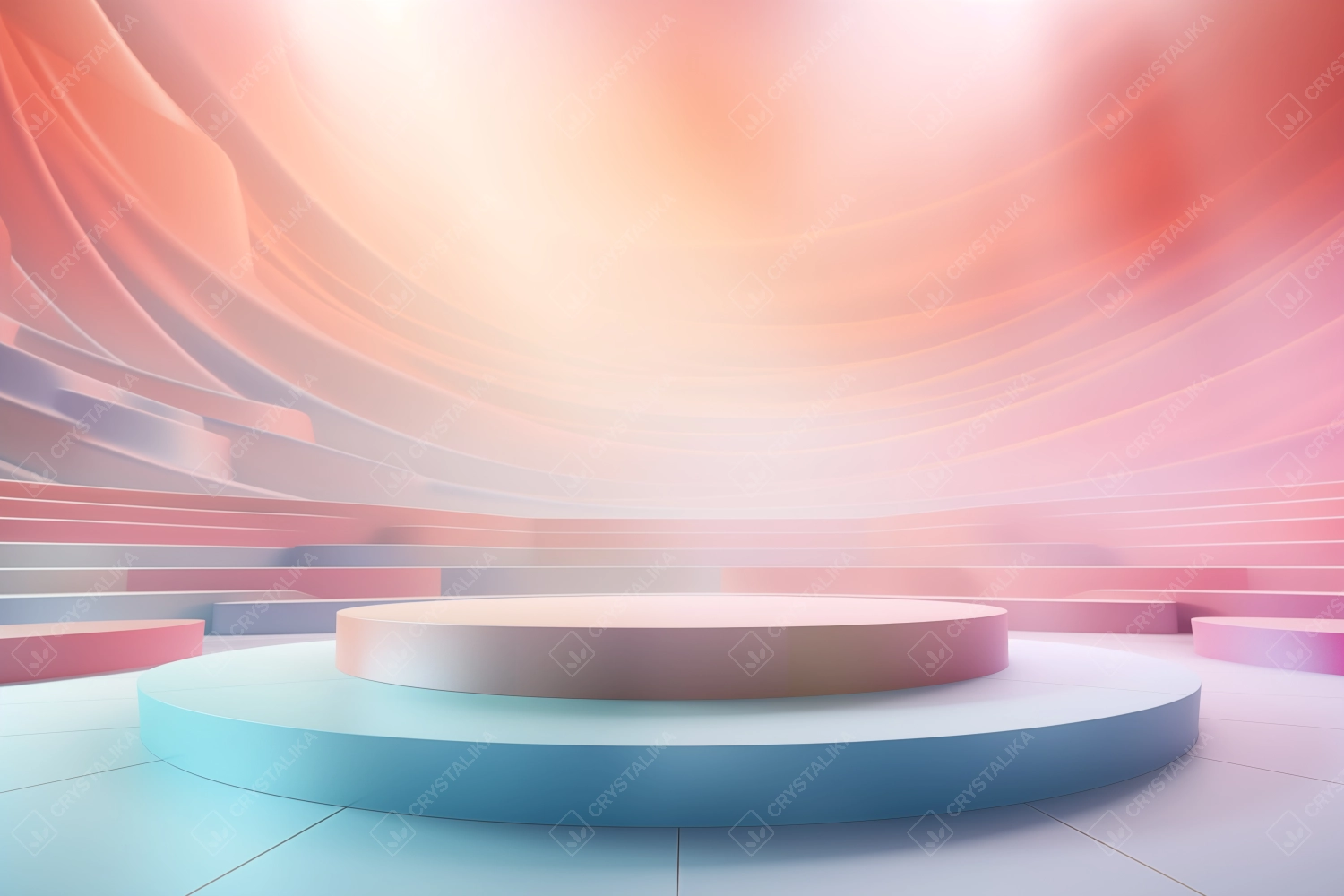 blurred background of a podium, pastel colours, plane spaces, 3D, unlighted