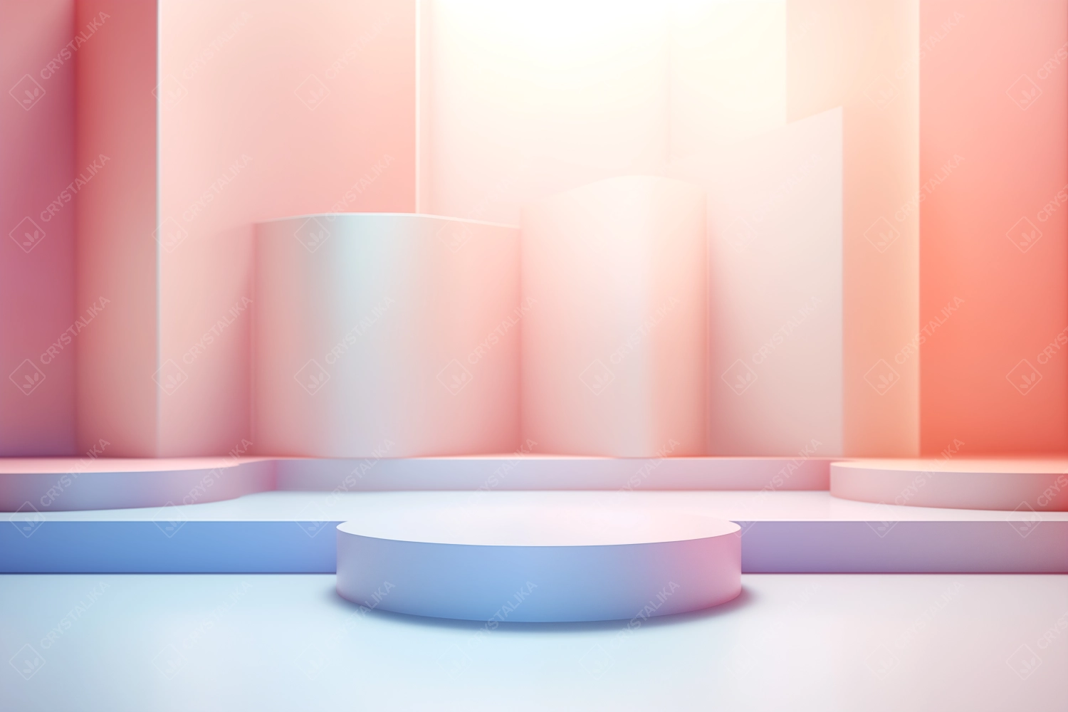 blurred background of a podium, pastel colours, plane spaces, 3D, unlighted