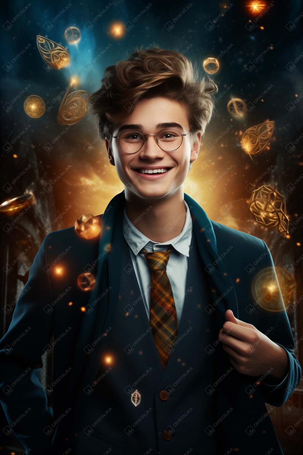 smiling handsome young man, as a wizard