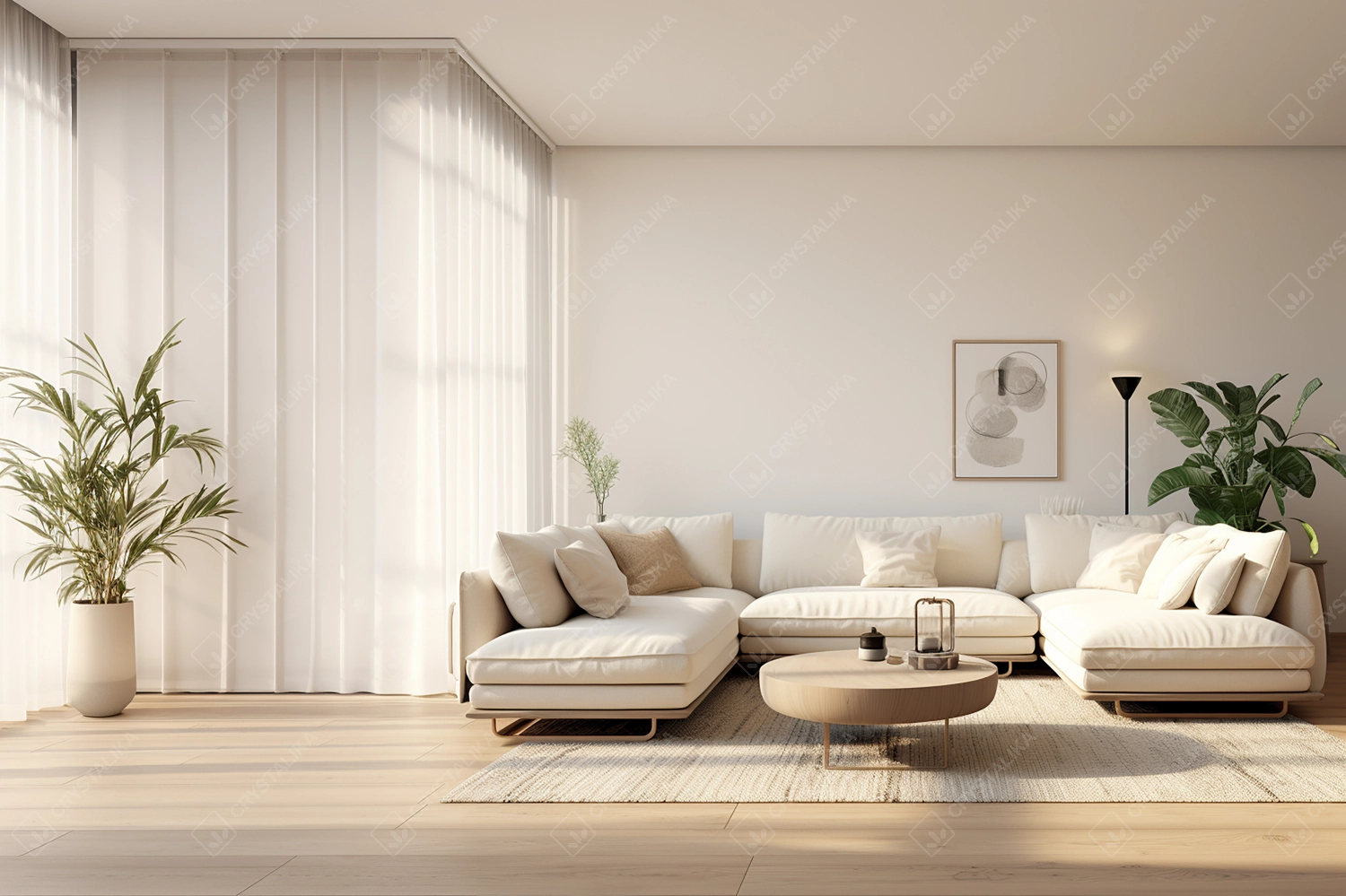 Modern living room with white lounge sofa