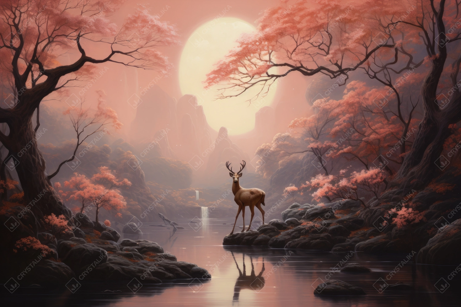 Magical and mysterious landscape with a deer