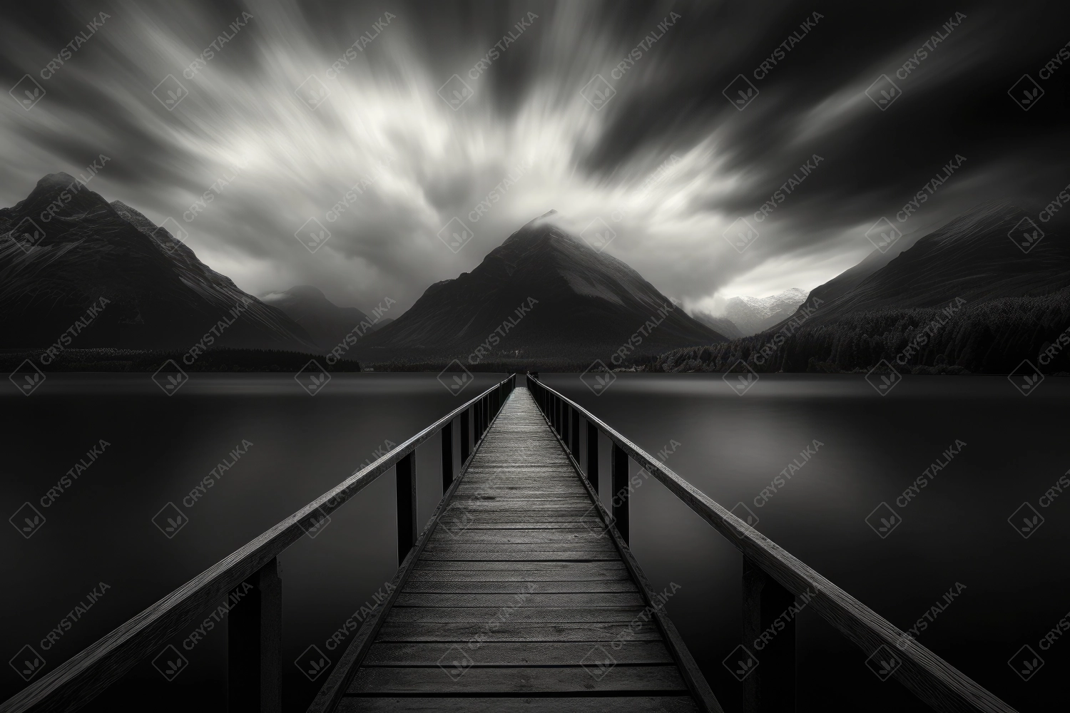 Lake under the mountain - black and white picture