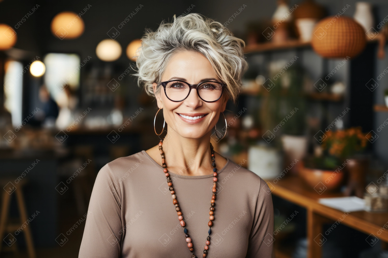 Happy middle age small business female owner standing inside of her shop. Female small business entrepreneurs concept.