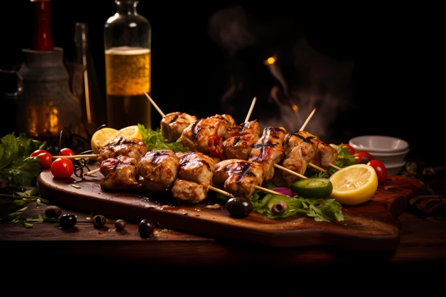 Souvlaki: Greek traditional grilled meat on a skewer