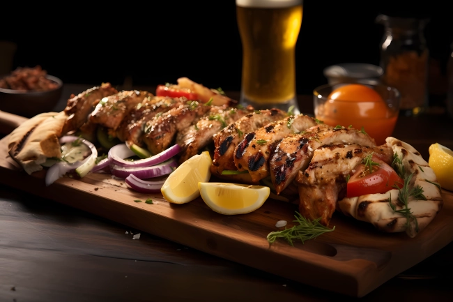 Souvlaki: Greek traditional grilled meat on a skewer