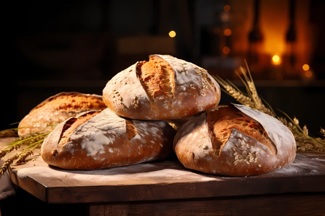 Freshly baked bread displayed on the table