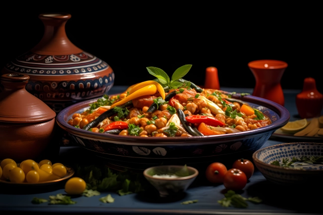 Traditional Moroccan meal in a tagine