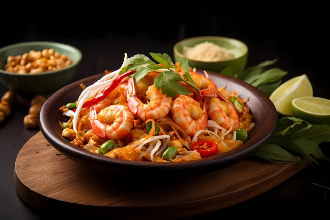 Pad Thai with shrimps - traditional Thai meal