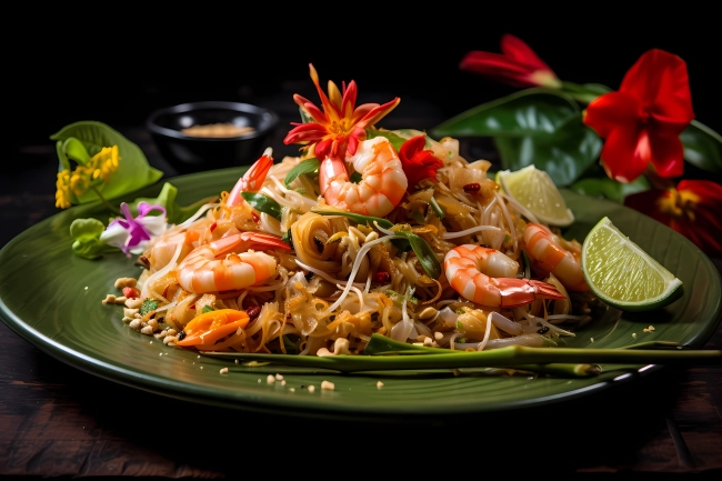 Pad Thai with shrimps - traditional Thai meal