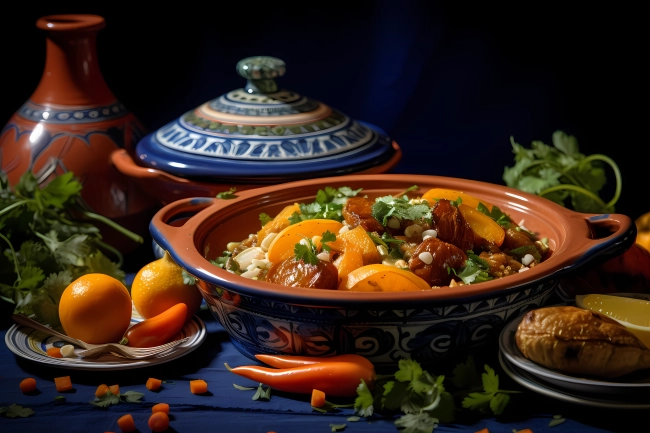 Traditional Moroccan meal in a tagine