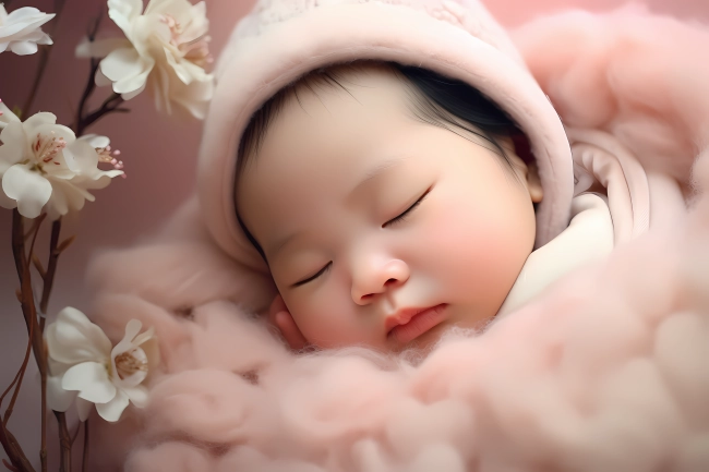 Professional photoshoot of a cute newborn Asian baby