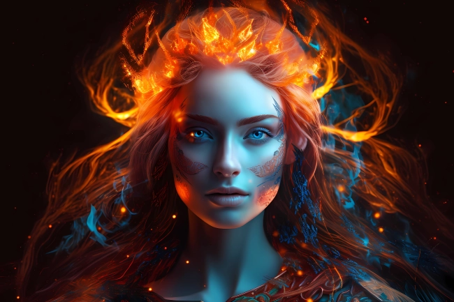 Portrait of a beautiful queen of fire