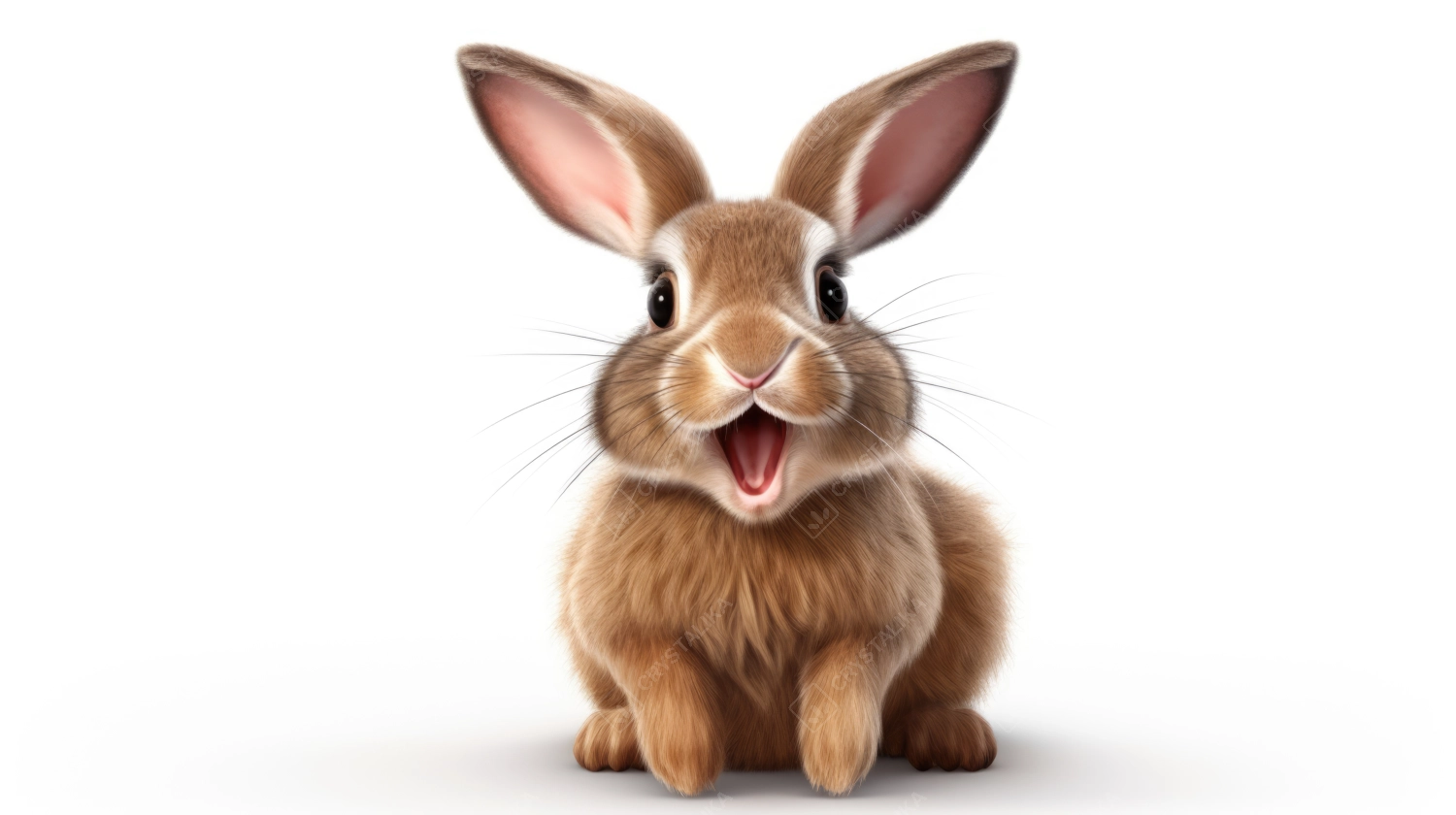 Brown Funny Rabbit With Open Mouth on White Background