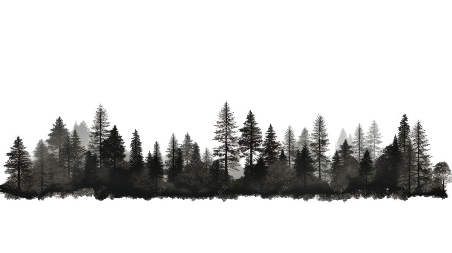 Black Forest Trees Silhouette Isolated White Background