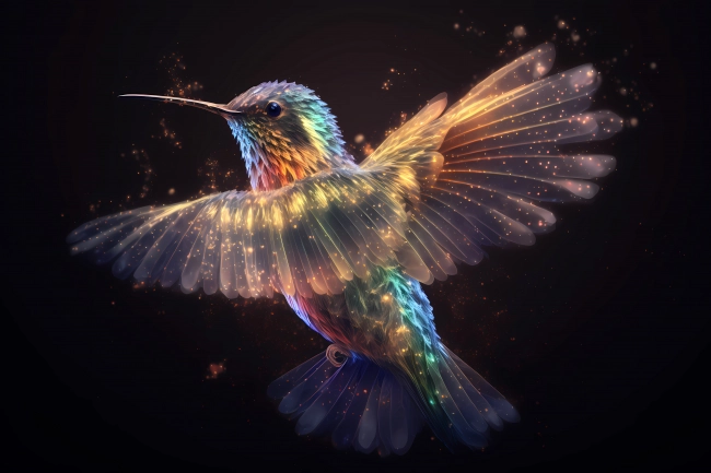 Hummingbird made of particles emitting light