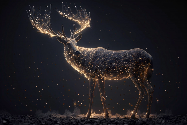 Reindeer made of particles emitting light