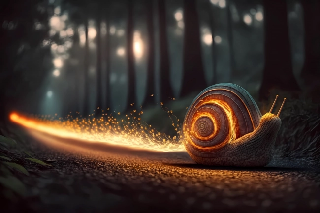 Snail made of particles emitting light