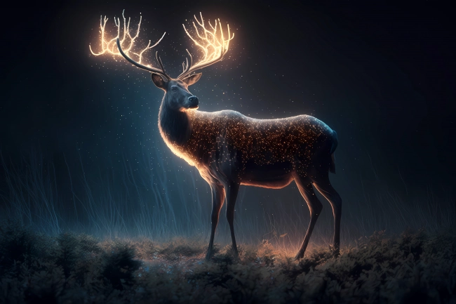 Reindeer made of particles emitting light