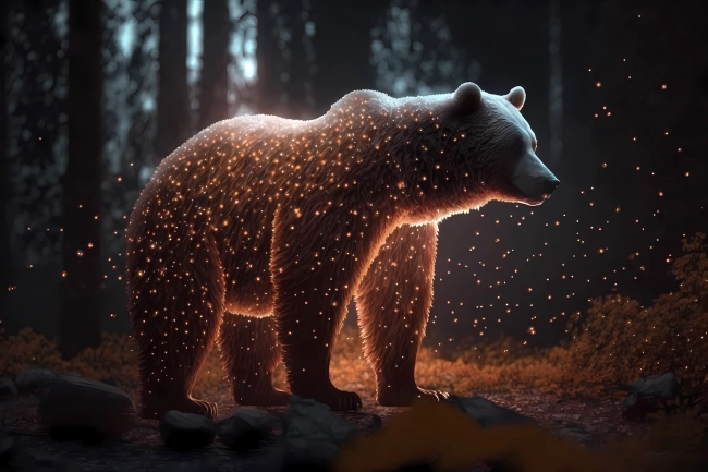 Bear made of particles emitting light