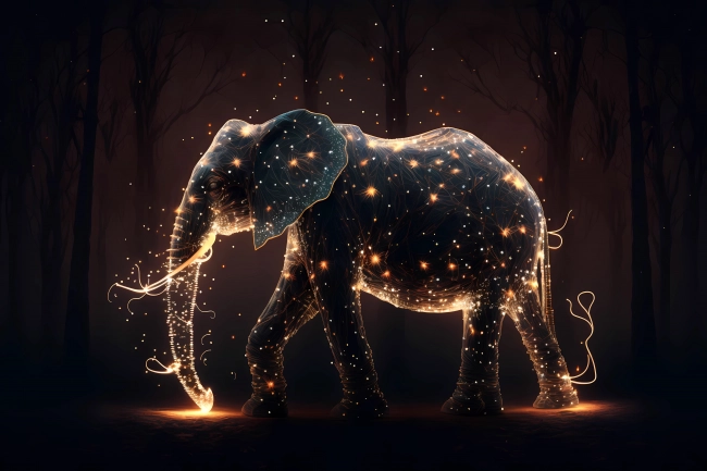 Elephant made of particles emitting light