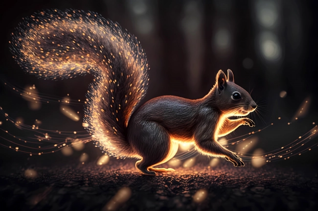 Squirrel made of particles emitting light