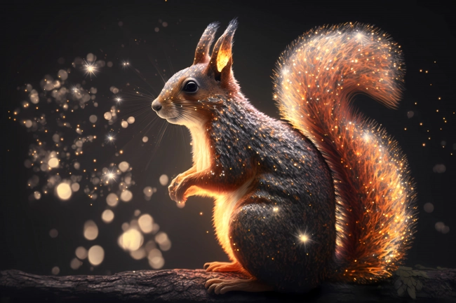 Squirrel made of particles emitting light