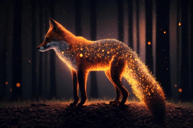 Fox made of particles emitting light