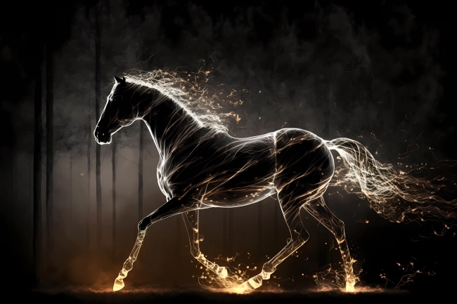 Horse made of particles emitting light