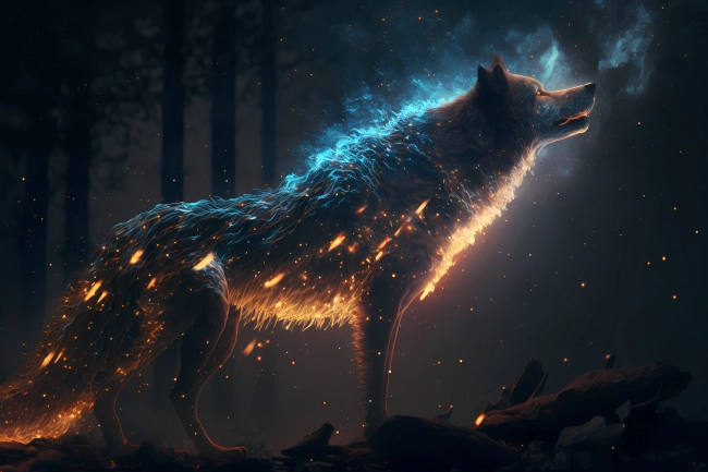 Wolf made of particles emitting light