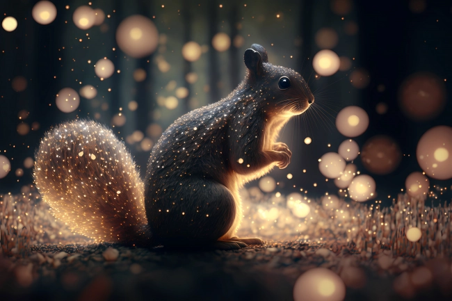 Squirrel made of particles emitting light