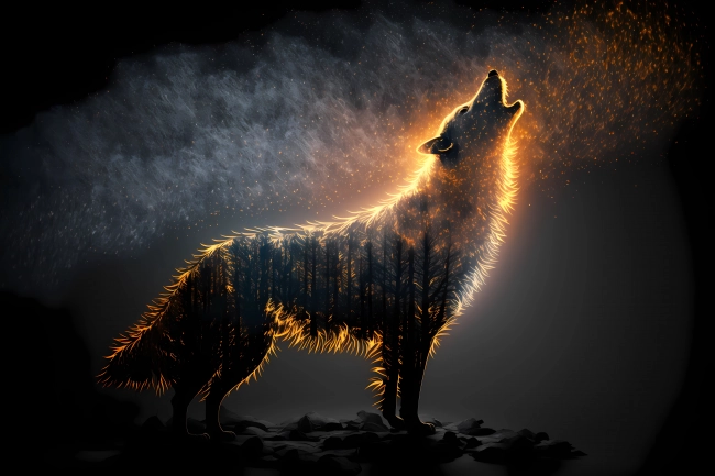 Wolf made of particles emitting light