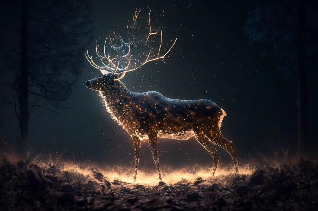 Reindeer made of particles emitting light