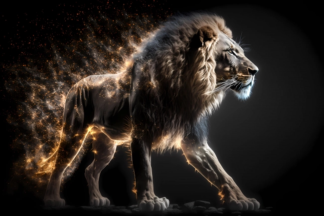 Lion made of particles emitting light