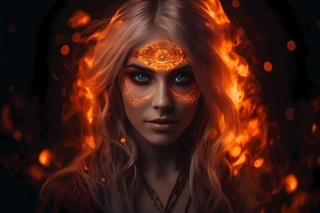 Portrait of a beautiful queen of fire