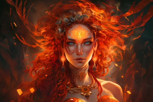 Portrait of a beautiful queen of fire