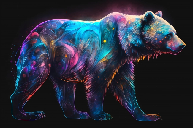 Bear painted in neon watercolors