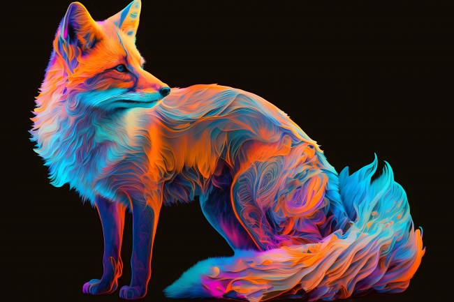 Fox painted in neon watercolors