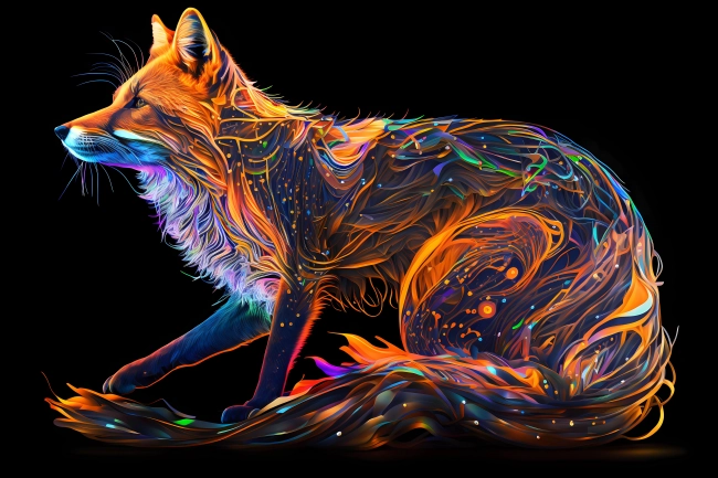 Fox painted in neon watercolors