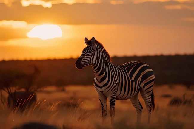 Portrait of a zebra during sunset