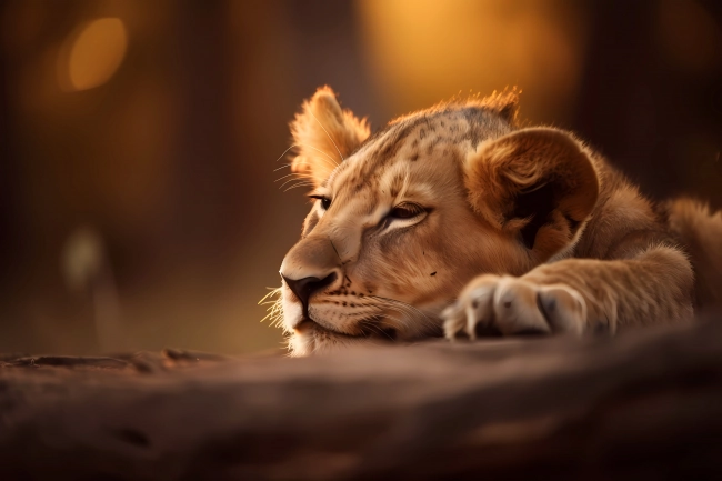 Cute little lion cub sleeping