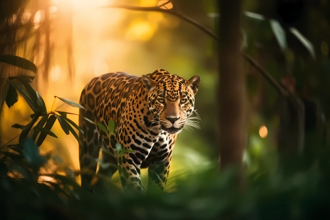 Portrait of a hunting jaguar in the jungle of Amazon rainforest