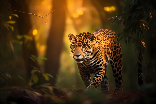 Portrait of a hunting jaguar in the jungle of Amazon rainforest