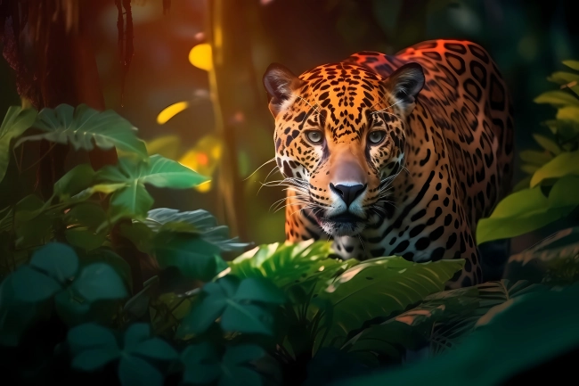 Portrait of a hunting jaguar in the jungle of Amazon rainforest